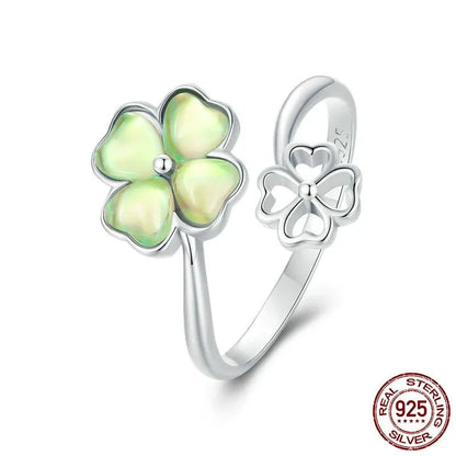 White Gold Plated Lucky Four-Leaf Clover Ring