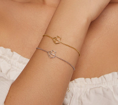 925 Sterling Silver Cat And Heart Chain Bracelets - TEA LU SHOP