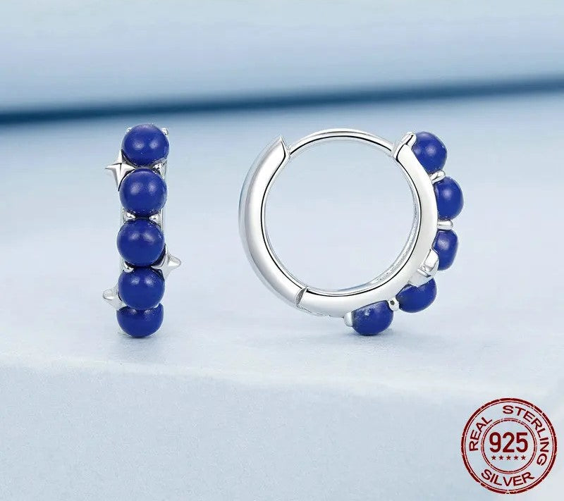 925 Sterling Silver Lazurite Hypoallergenic Huggie Earrings - Shine Bright Store