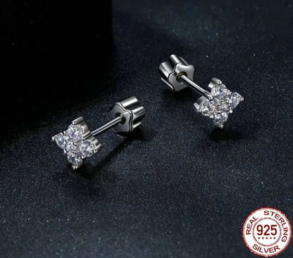 White Gold Plated Four Leaf Clover Moissanite Earrings