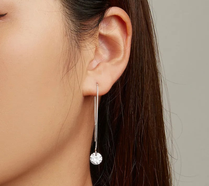 925 Sterling Silver Zircon Drop Dangle Long Earrings - TEA LU SHOP