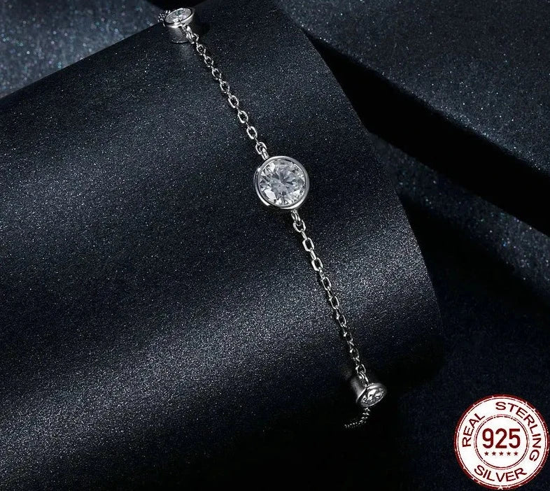 925 Sterling Silver Bezel Starry Moissanite Chain Bracelet