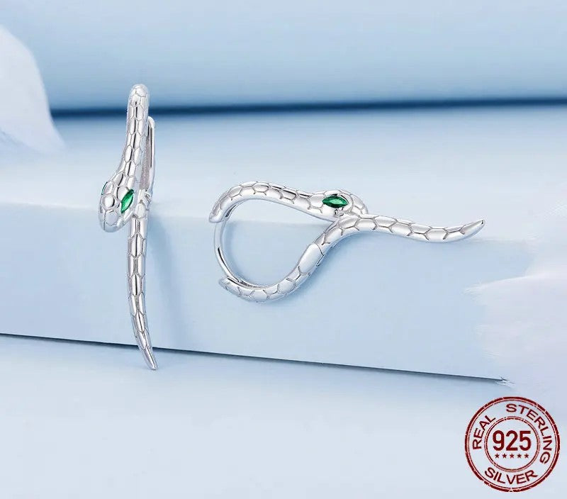 925 Sterling Silver Snake Zircon Hoop Earrings - TEA LU SHOP