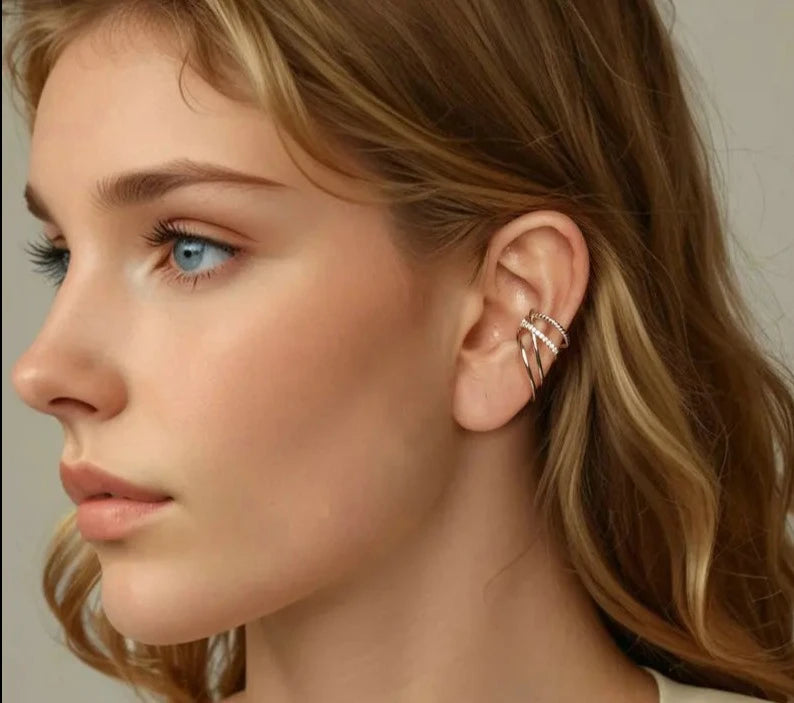 925 Sterling Silver Multi-layer Clip Earring