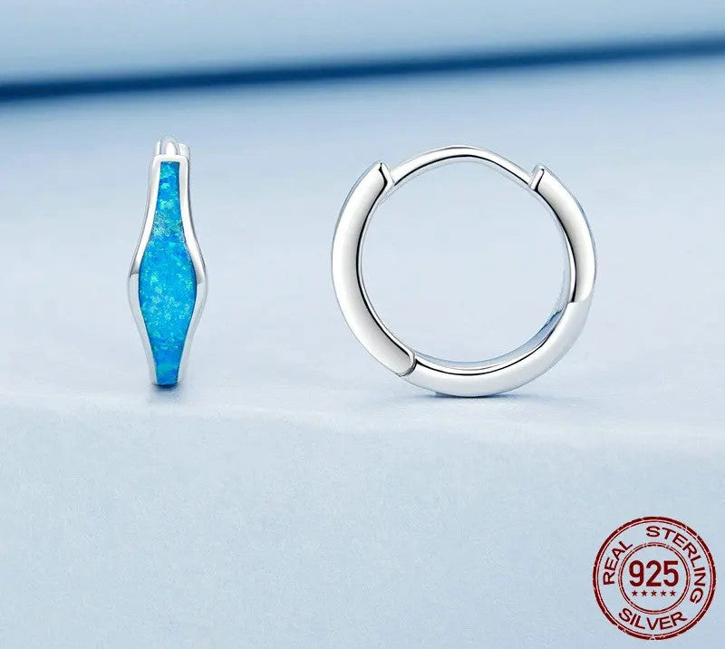 925 Sterling Silver Opal Hoop Earrings - Shine Bright Store