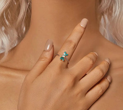 925 Sterling Silver Green Enamel Dragonfly Open Adjustable Ring - Shine Bright Store