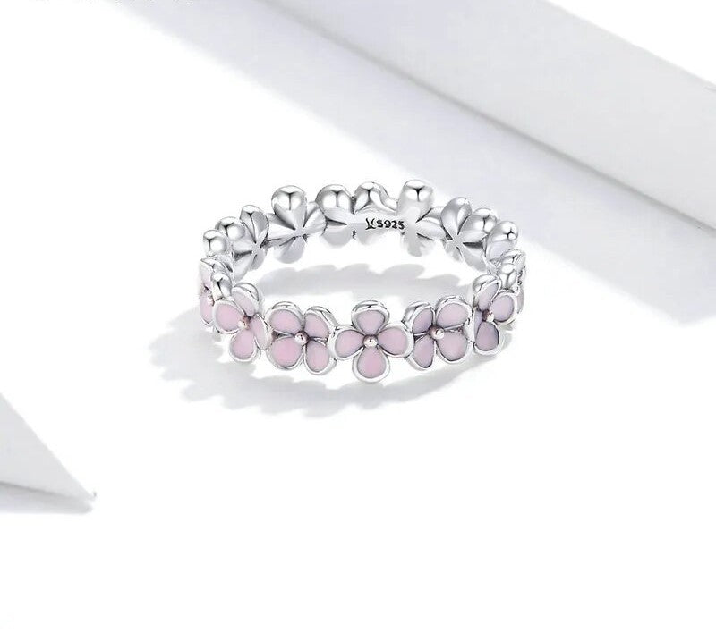925 Sterling Silver Pink Wreath Ring - TEA LU SHOP