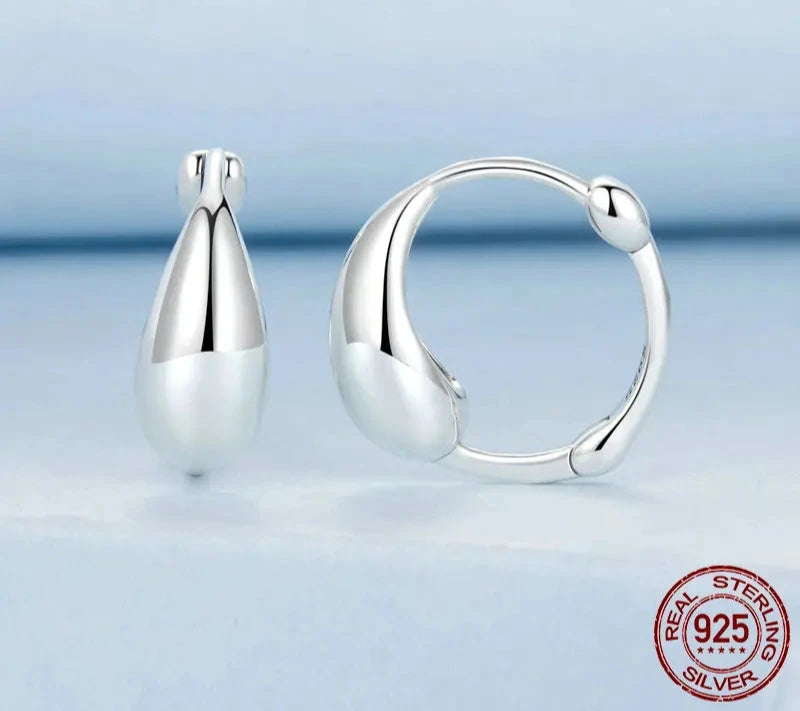 925 Sterling Silver Water Drop Hoop Earrings