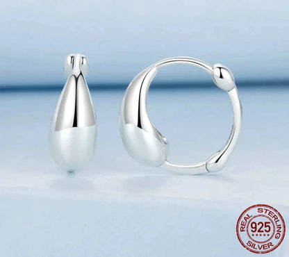 925 Sterling Silver Water Drop Hoop Earrings