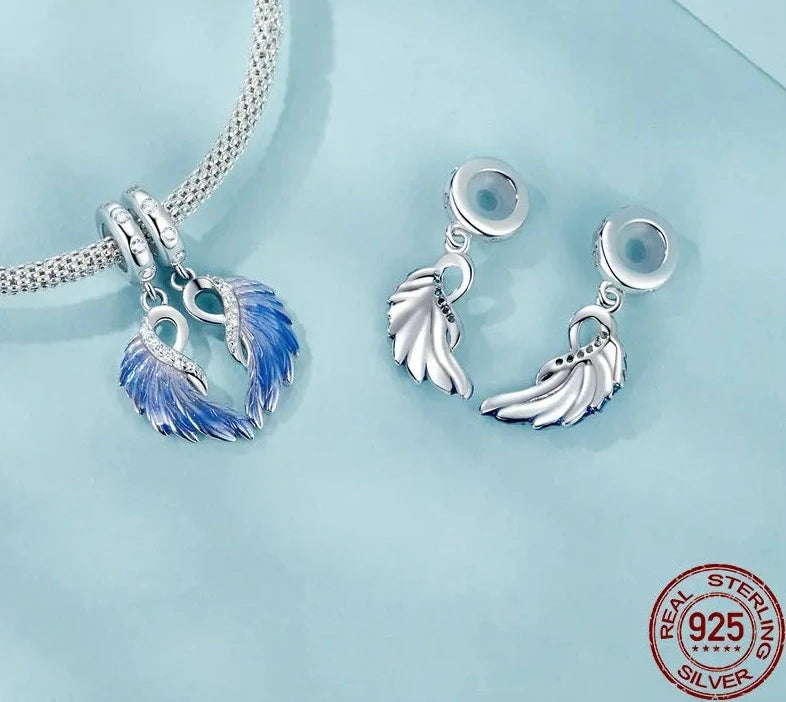 925 Sterling Silver Blue Angel Wings Charms