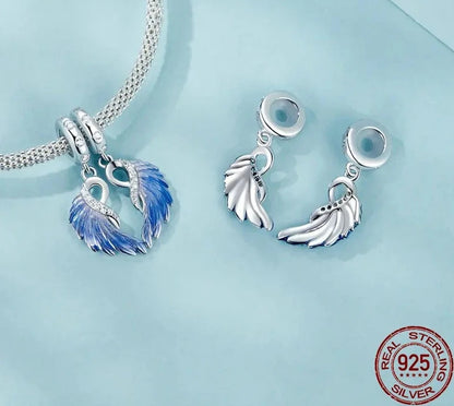 925 Sterling Silver Blue Angel Wings Charms