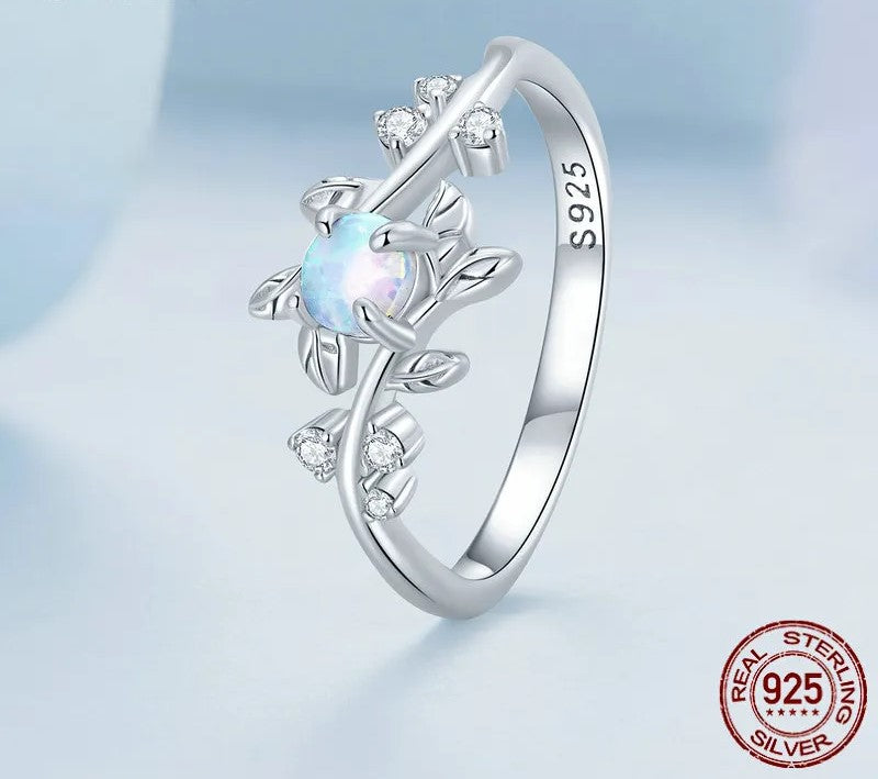 925 Sterling Silver Opal Stone Ring - TEA LU SHOP