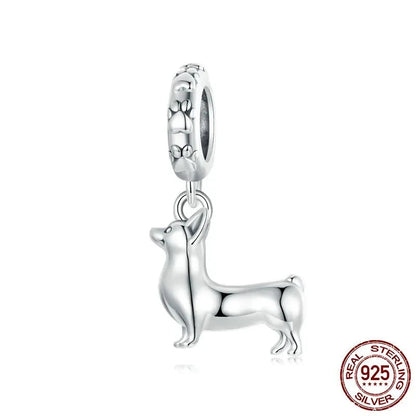925 Sterling Silver Cute Corgi Charms