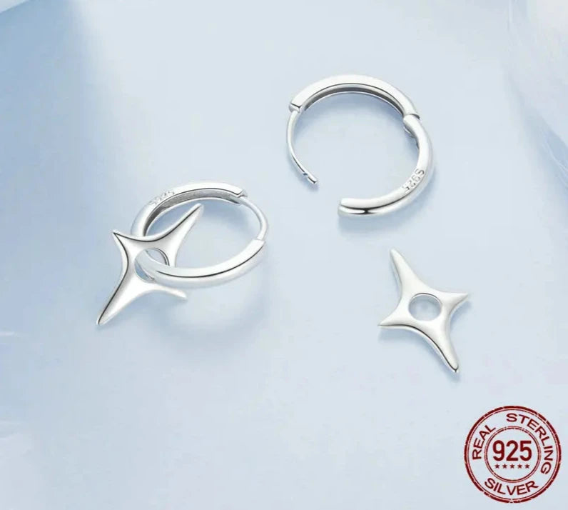 925 Sterling Silver Starry Hoop Earrings