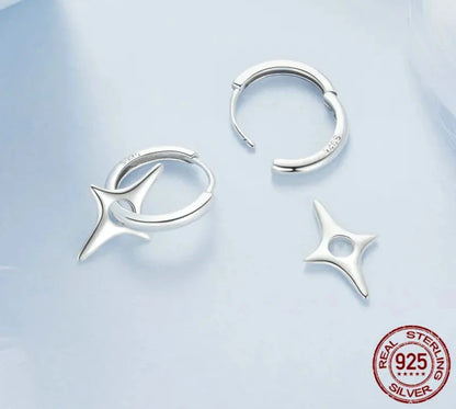 925 Sterling Silver Starry Hoop Earrings