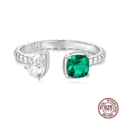 925 Sterling Silver Green Square Finger Ring