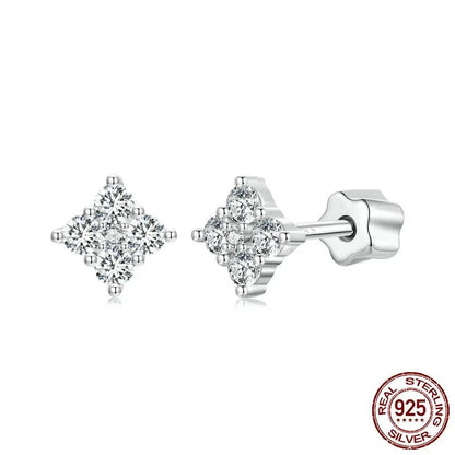 White Gold Plated Four Leaf Clover Moissanite Earrings