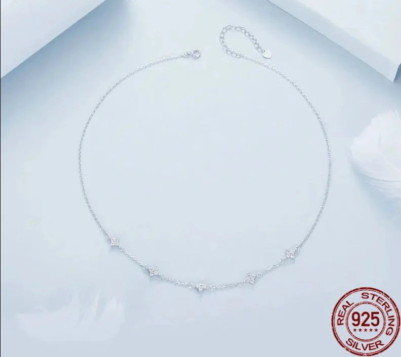 Dainty Stars Necklace with Four-Leaf Clover CZ