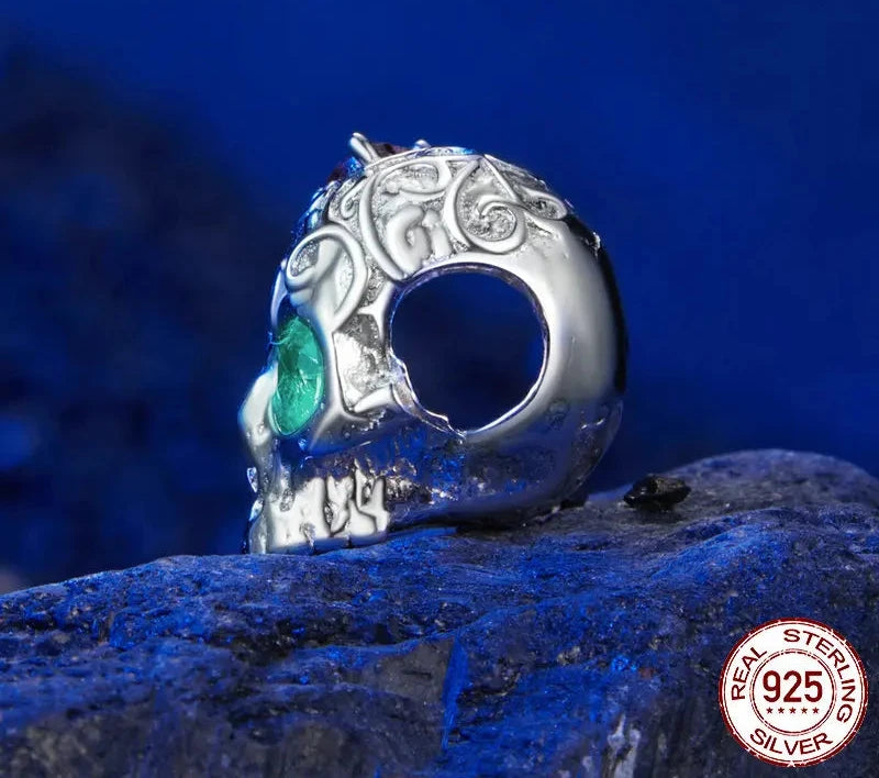 925 Sterling Silver Patterned Skull Charm