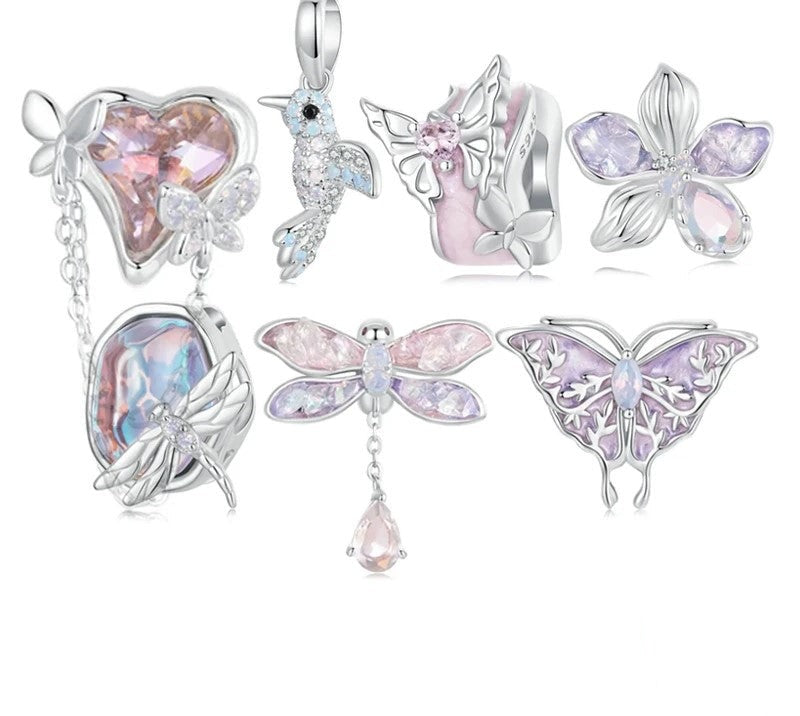 925 Sterling Silver Dragonfly / Butterfly / Flower / Bird Charms - Shine Bright Store