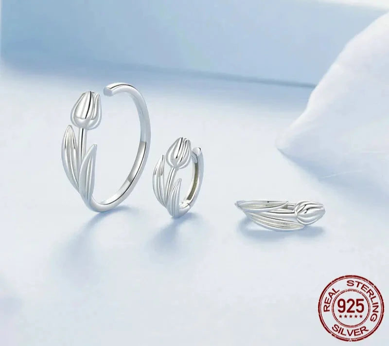 925 Sterling Silver Flower Jewelry Set