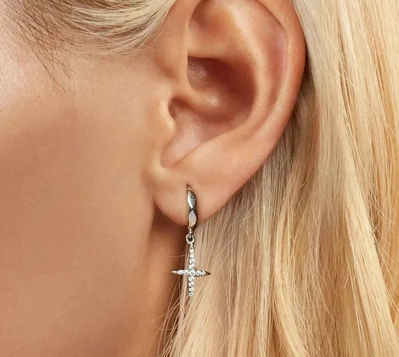 925 Sterling Silver Dainty Cross Hoop Earrings