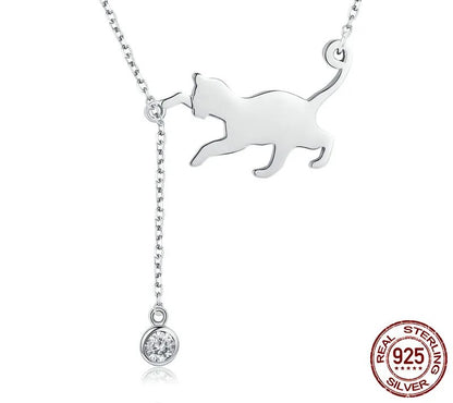 925 Sterling Silver Cute Cat Necklace - TEA LU SHOP