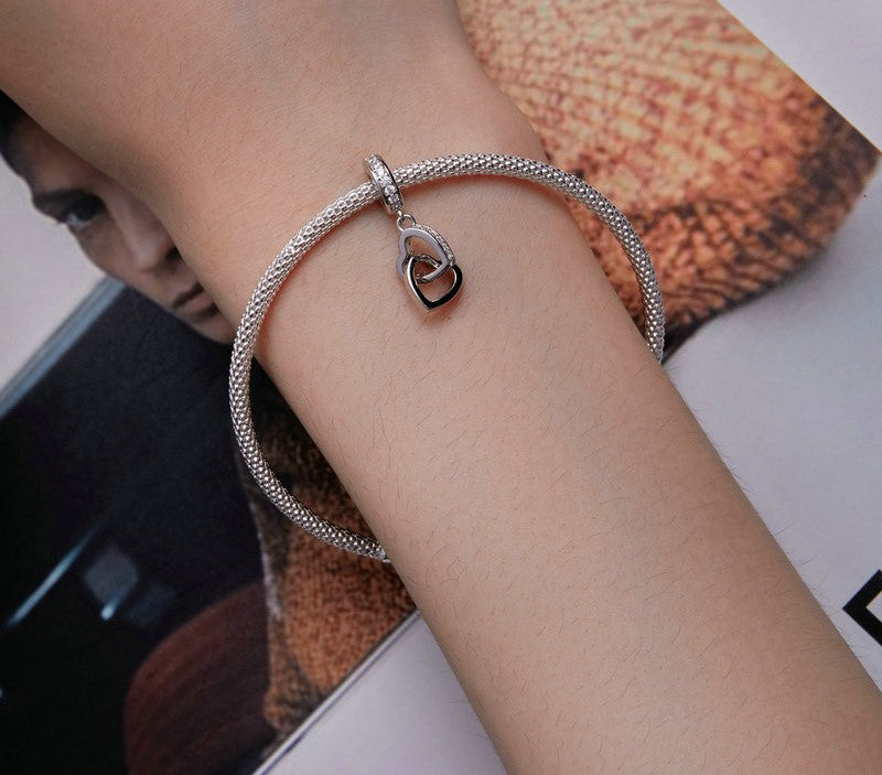 925 Sterling Silver Double Hearts Pendant - TEA LU SHOP