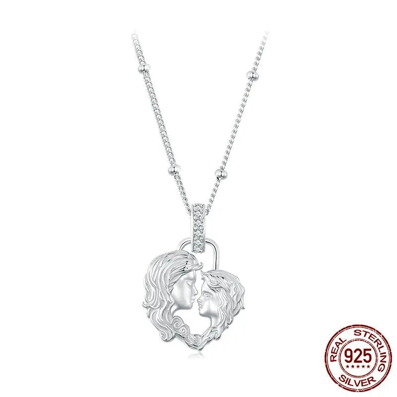 925 Sterling Silver Mom and Son Pendant Necklace