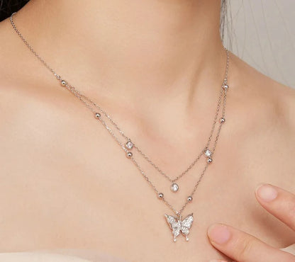 925 Sterling Silver Double-layer Tassel Butterfly Necklace - TEA LU SHOP