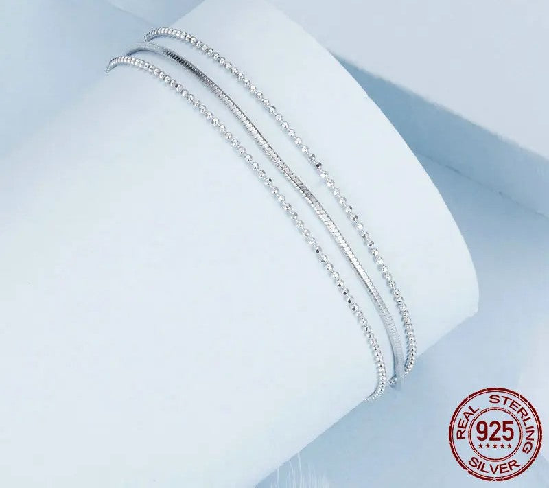 925 Sterling Silver Triple-Layered Adjustable Chain Bracelet - Shine Bright Store