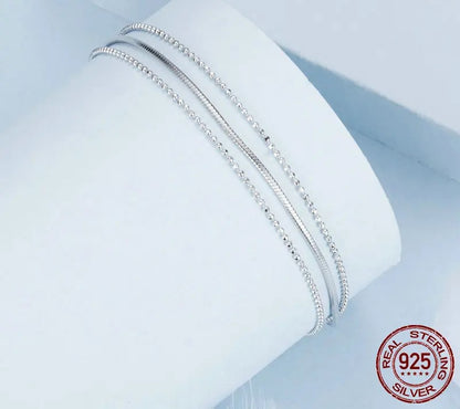 925 Sterling Silver Triple-Layered Adjustable Chain Bracelet - Shine Bright Store
