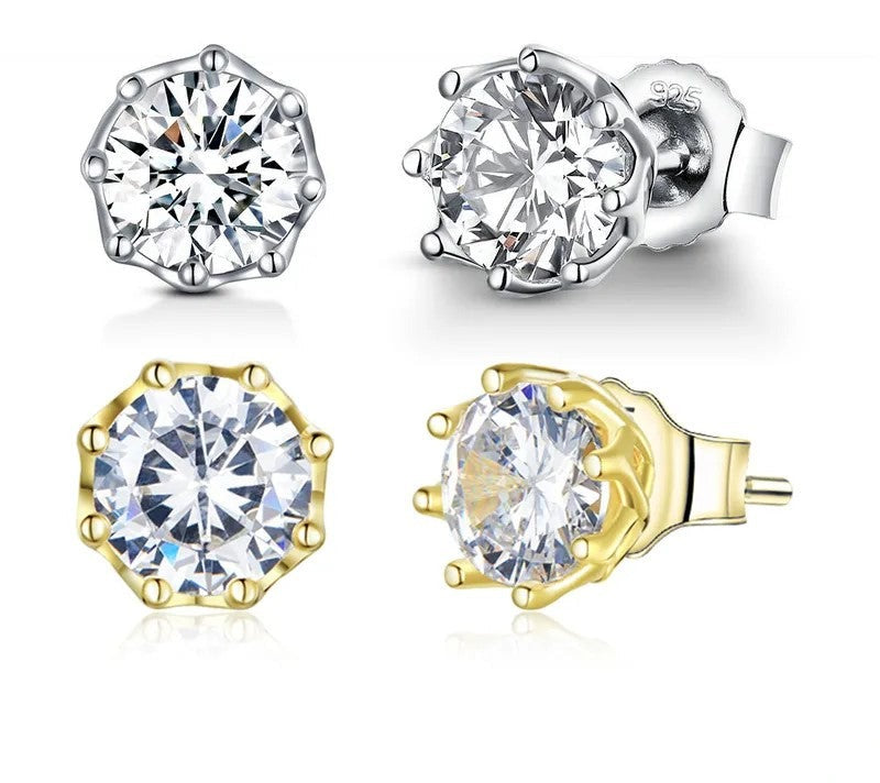 925 Sterling Silver Hypoallergenic Round Clear CZ Stud Earrings - TEA LU SHOP