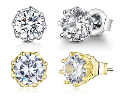 925 Sterling Silver Hypoallergenic Round Clear CZ Stud Earrings - TEA LU SHOP