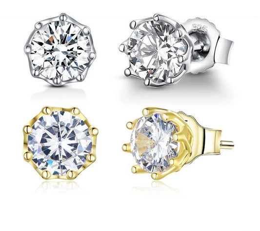 925 Sterling Silver Hypoallergenic Round Clear CZ Stud Earrings - TEA LU SHOP
