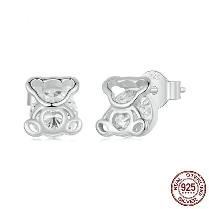 Cubic Zirconia Bear Stud Earrings