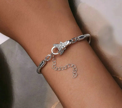 925 Sterling Silver Snake Charm Bracelet with 4 Style Clasps - TEA LU SHOP