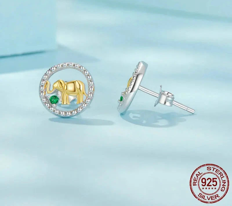 925 Sterling Silver Golden Elephant Stud Earrings
