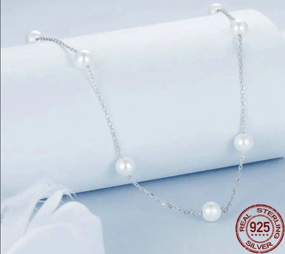 925 Sterling Silver Dainty Shell Pearl Necklace