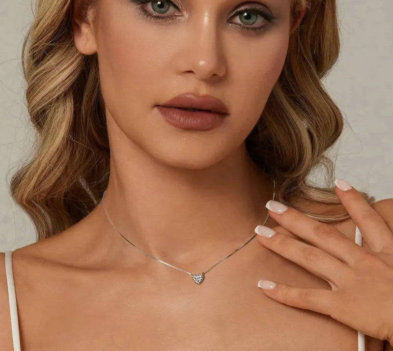 925 Sterling Silver Heart-Shaped Moissanite Necklace - Shine Bright Store