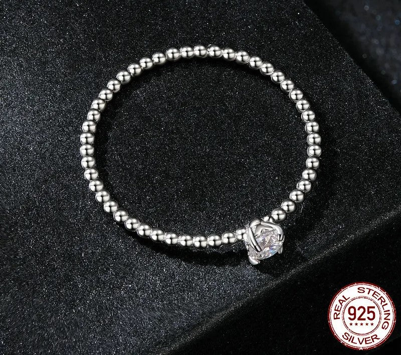 925 Sterling Silver Stackable Moissanite Beads Ring - Shine Bright Store