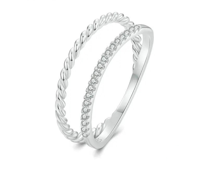 925 Sterling Silver Cubic Zircon Dual Stacking Ring - Shine Bright Store