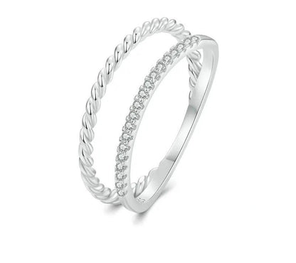 925 Sterling Silver Cubic Zircon Dual Stacking Ring - Shine Bright Store