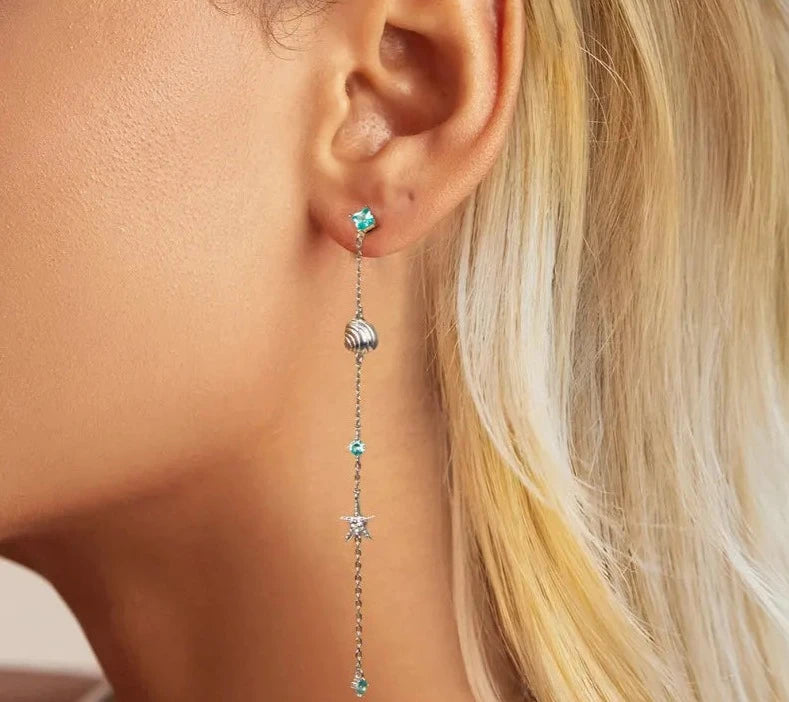 925 Sterling Silver Blue Ocean Drop Dangle Ear Threads
