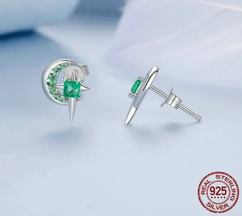 925 Sterling Silver Moon and Star Earrings - TEA LU SHOP