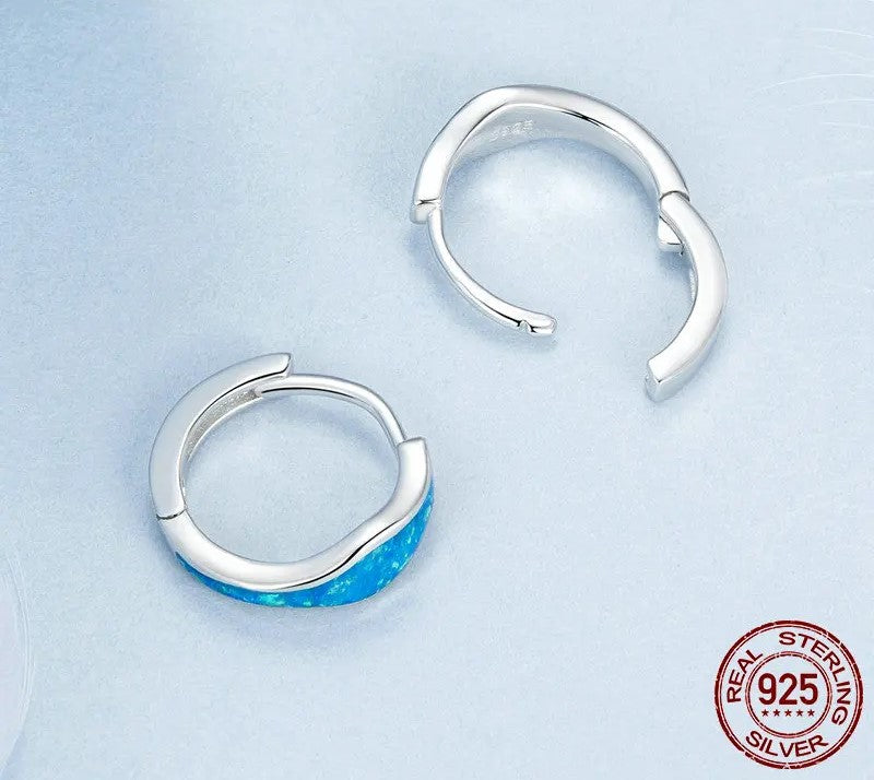 925 Sterling Silver Opal Hoop Earrings - Shine Bright Store