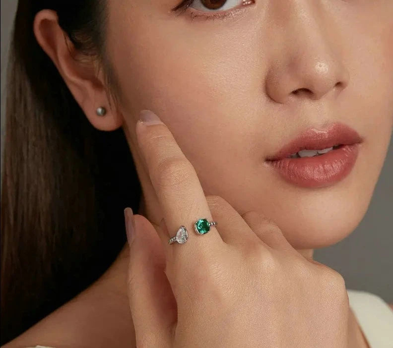 925 Sterling Silver Green Square Finger Ring