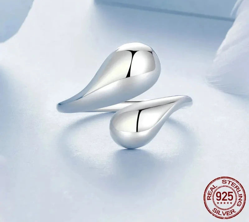 925 Sterling Silver Adjustable Water Drop Ring
