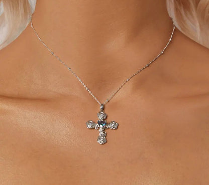 925 Sterling Silver Rose Cross Pendant Necklace - Shine Bright Store