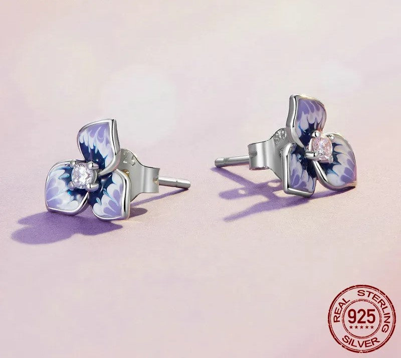 925 Sterling Silver Purple Enamel Stud Earrings - TEA LU SHOP